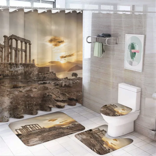 Greek Buildings Poseidon on a shower curtain