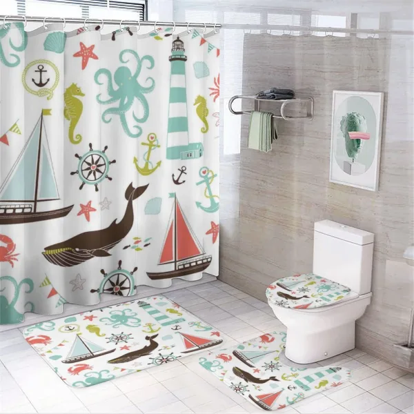 Pastel Marine Elements on a shower curtain