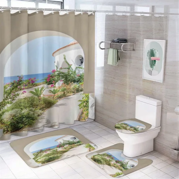 Plants Flowers Sea Panorama on a shower curtain