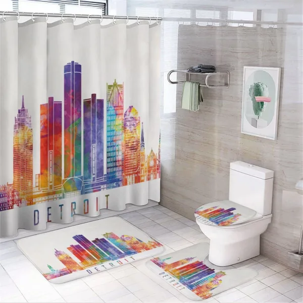 Vibrant Modern Building on a shower curtain