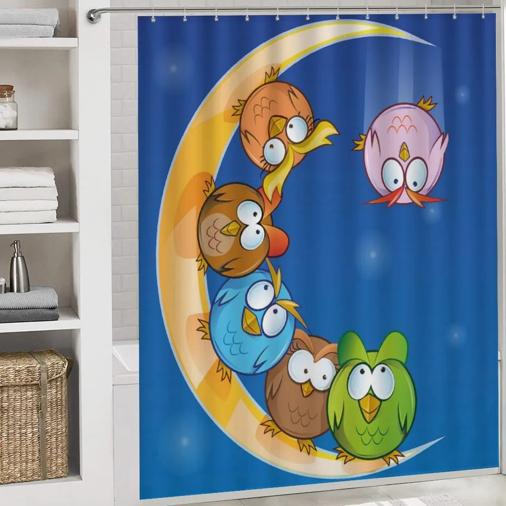 Cartoon Moon Owls Playing — Detail 4