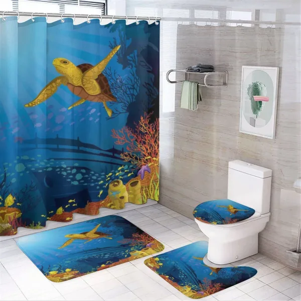 Coral Reef Fish Turtle on a shower curtain