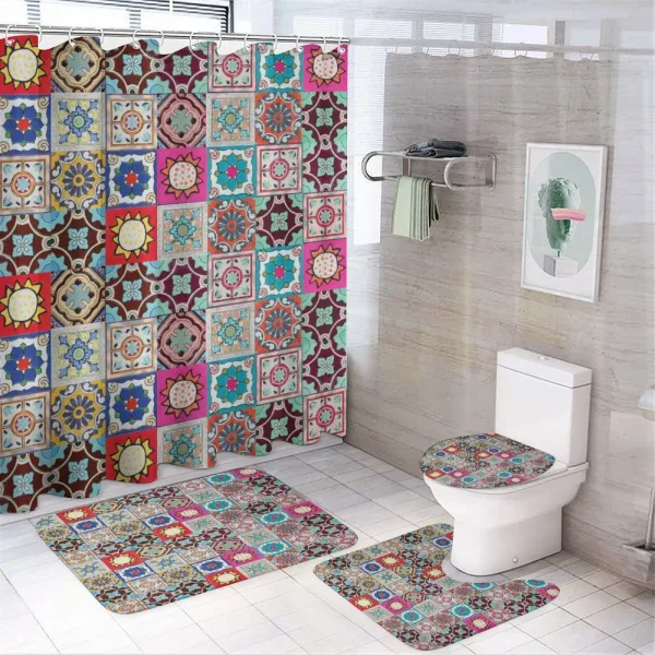 Geometric Mosaic Tiles on a shower curtain