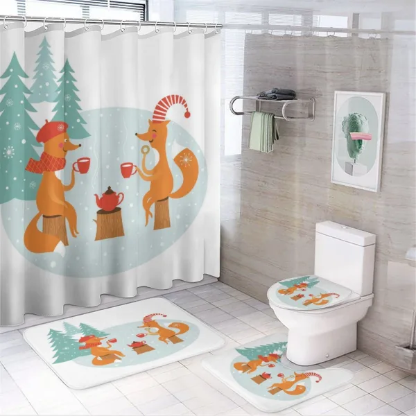 Happy Foxes Winter on a shower curtain