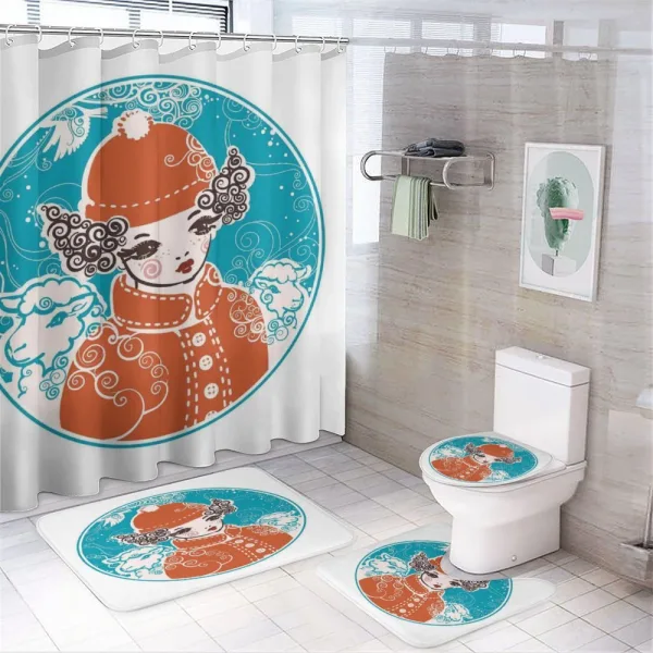 Little Girl in Winter Sheep on a shower curtain