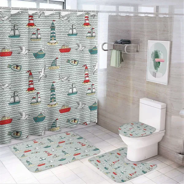 Message Bottle Gulls on a shower curtain