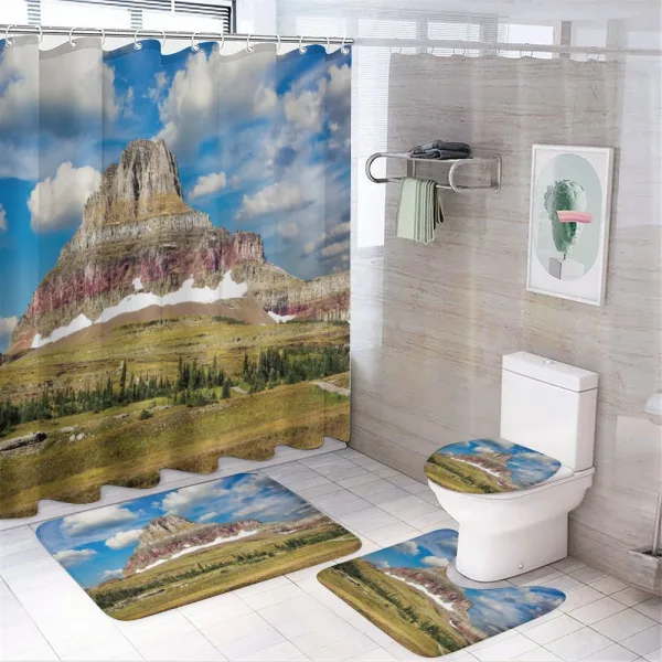 Rugged Peak and Cloudy Sky on a shower curtain