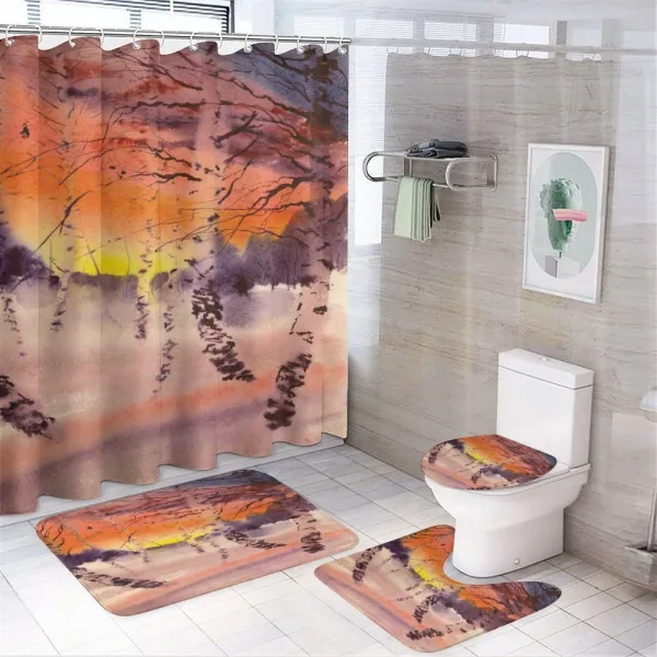 Sundown in Birch Jungle on a shower curtain