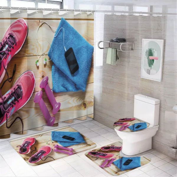 Women's Gym Equipment on a shower curtain