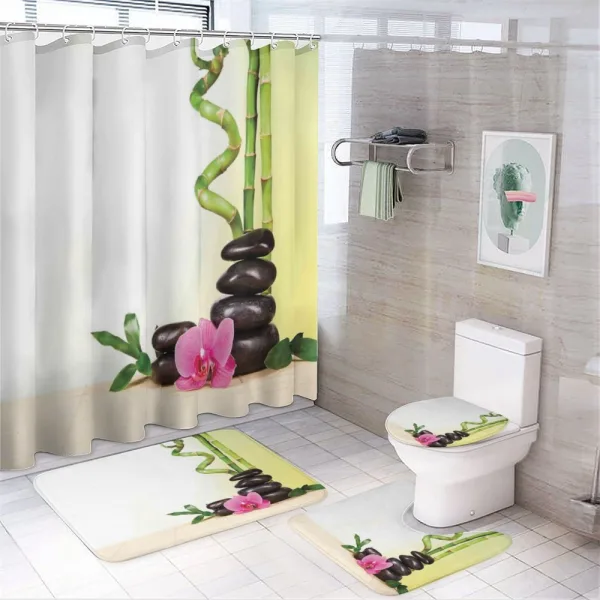 Bamboo Rocks Meditation on a shower curtain
