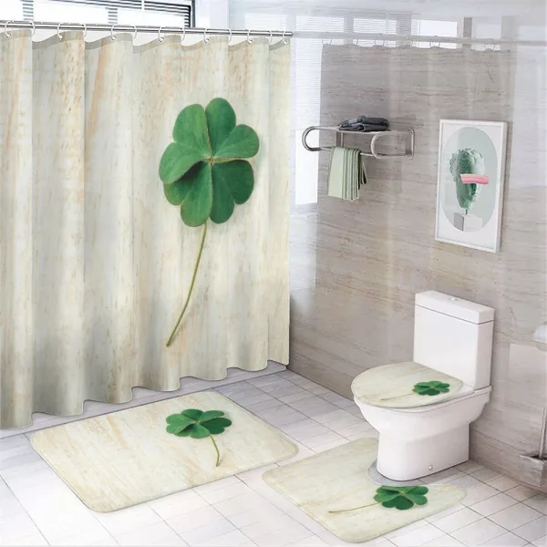 Close up Photo of Shamrock on a shower curtain