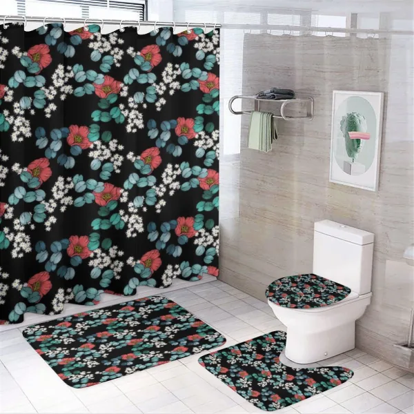 Peony Daisy and Leaves Art on a shower curtain