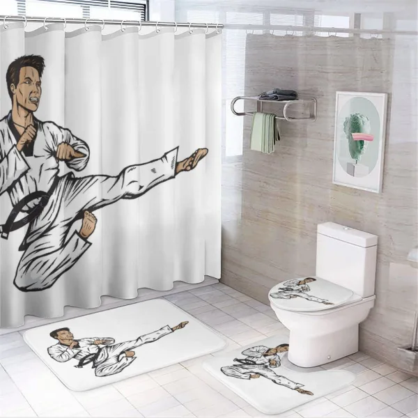 Senpai with Black Belt Kick on a shower curtain