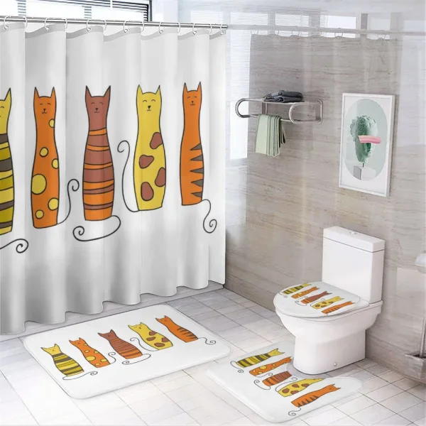 Smiling Cats Cartoon Domestic on a shower curtain