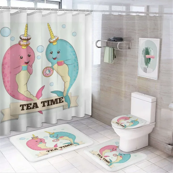 Tea Drinking Whales on a shower curtain