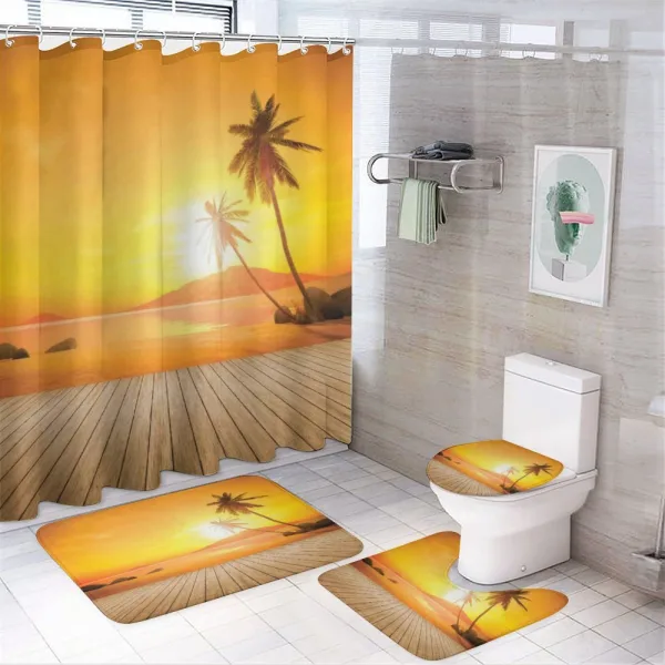 Wooden Deck Sunset on a shower curtain