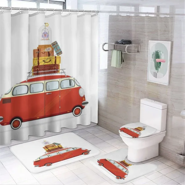 Cartoon Retro Minivan on a shower curtain