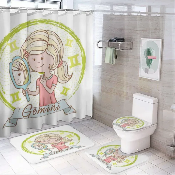 Girl with Mirror on a shower curtain
