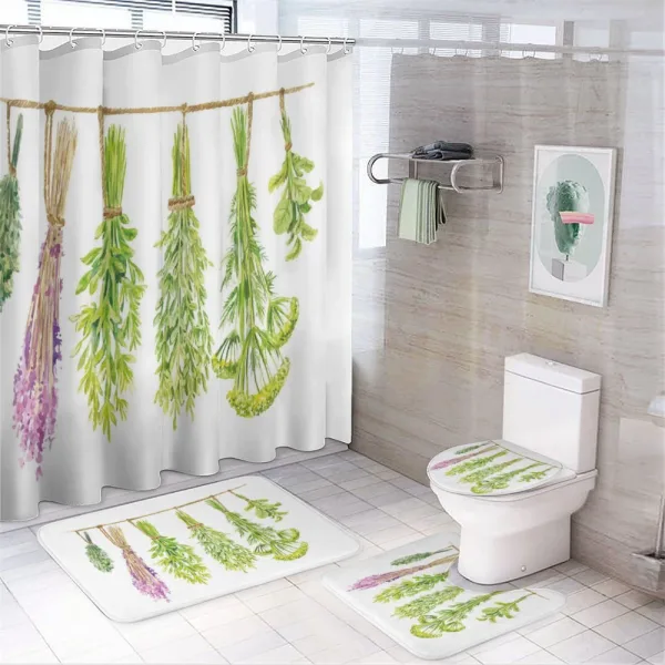 Hanged Beneficial Plants Dry on a shower curtain