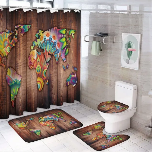 Map on Plank on a shower curtain