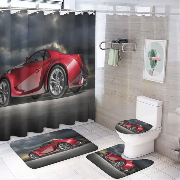 Modern Red Sports Vehicle on a shower curtain