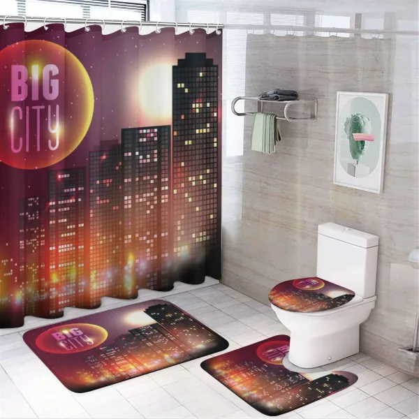 Urban City Night Skyline on a shower curtain