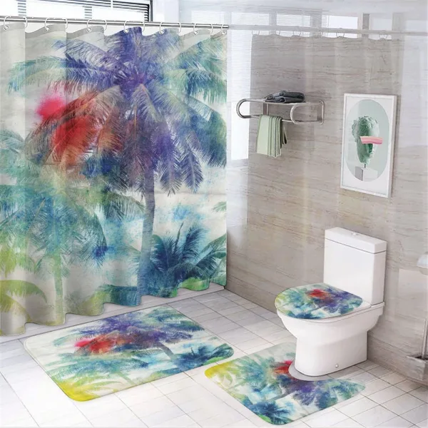 Watercolor Palm Retro on a shower curtain