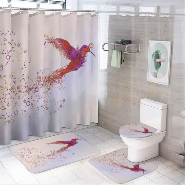 Abstract Hummingbird on a shower curtain