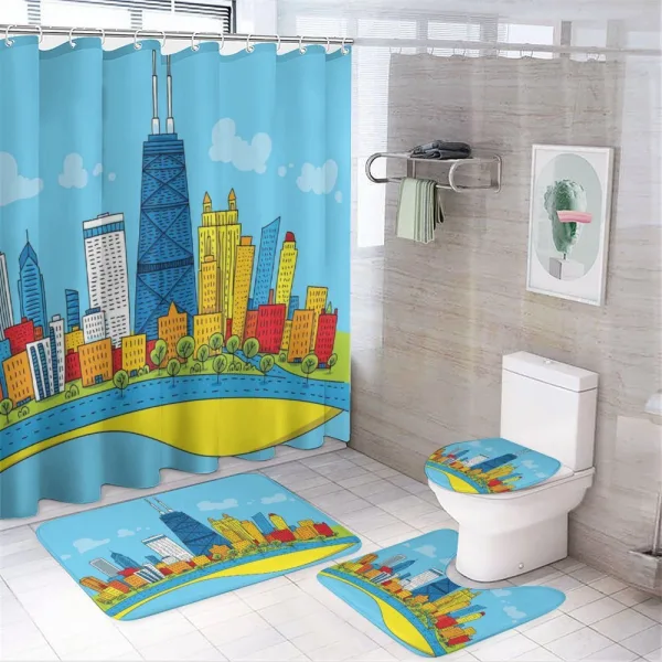 Cartoon City View on a shower curtain