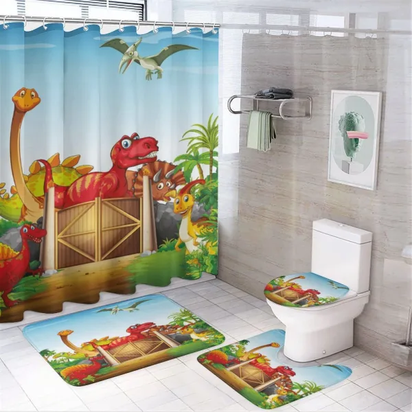 Cartoon Dinosaurs in Park on a shower curtain