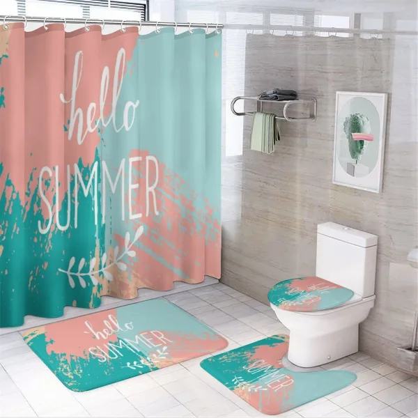 Hello Summer Lettering on a shower curtain