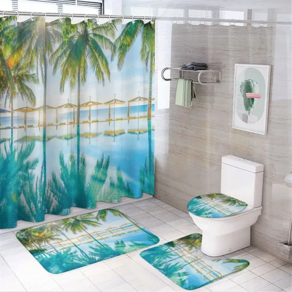 Palm Tree Hotel Pool on a shower curtain