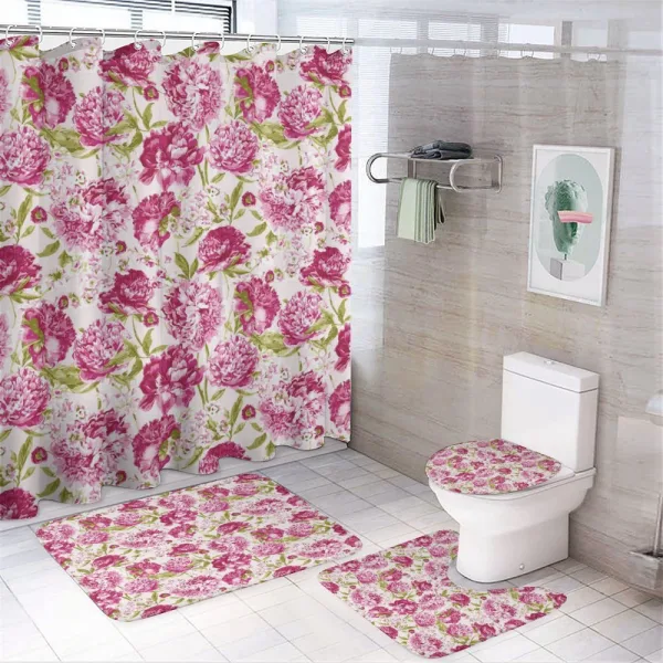 Peonies and Leaf Floral on a shower curtain