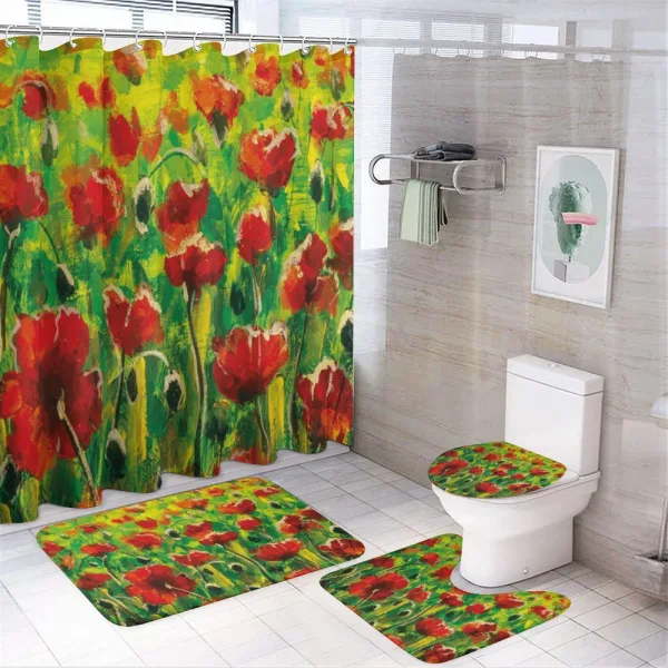 Poppies on Green Grass on a shower curtain