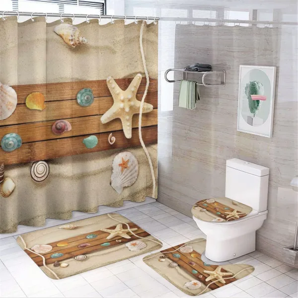 Rustic Board Seashells on a shower curtain
