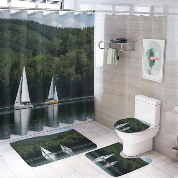 Sailboats on a Lake on a shower curtain