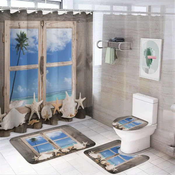 Seashells Starfish Palms on a shower curtain