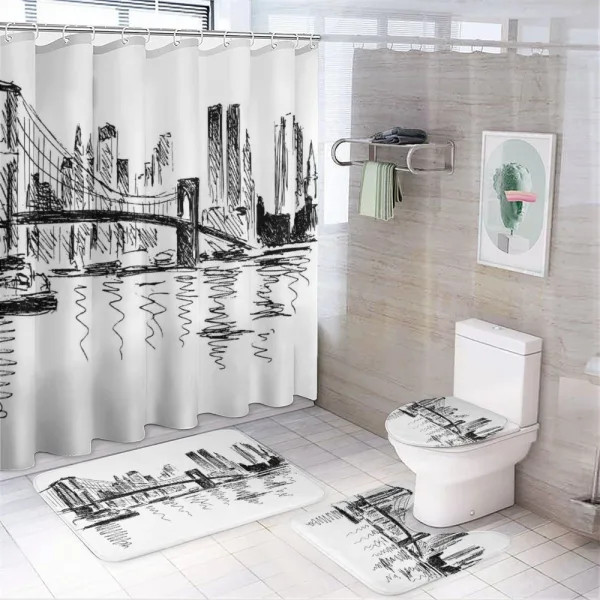 Buildings Bridge River on a shower curtain