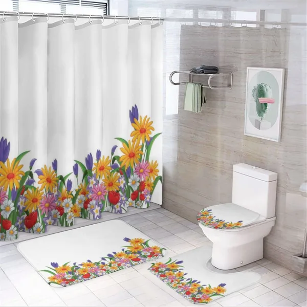 Cartoon Garden Tulips on a shower curtain
