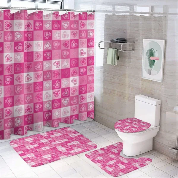 Checkered Pink Hearts on a shower curtain