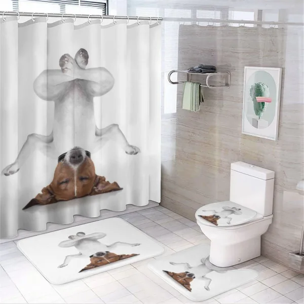 Dog Upside down Relax on a shower curtain