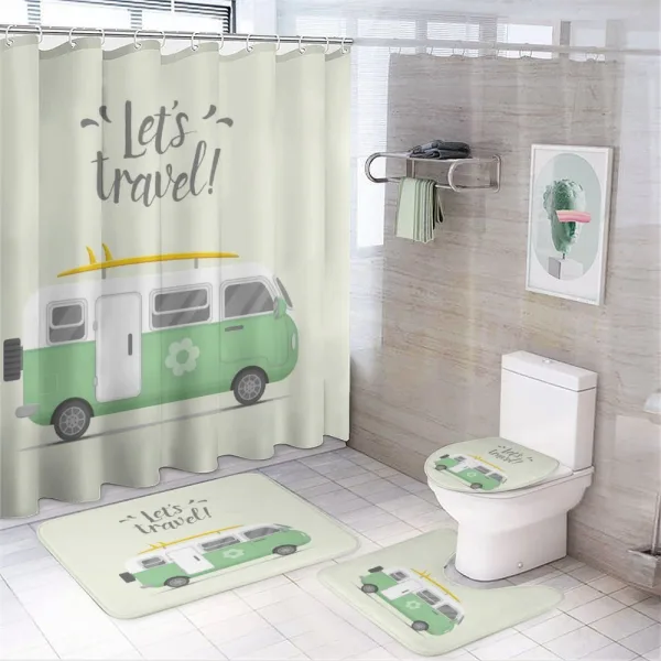 Lets Travel Message on a shower curtain