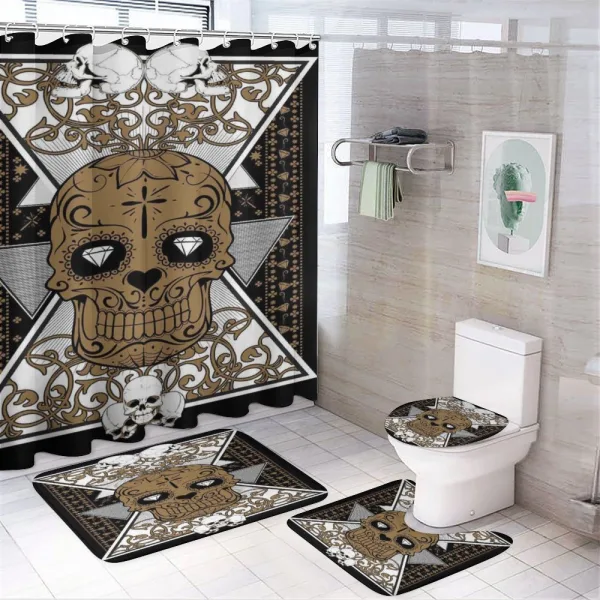 Skull and Flowers Tattoo on a shower curtain