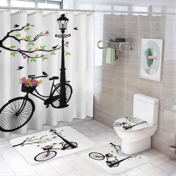 Spring Tree Birds Bike on a shower curtain