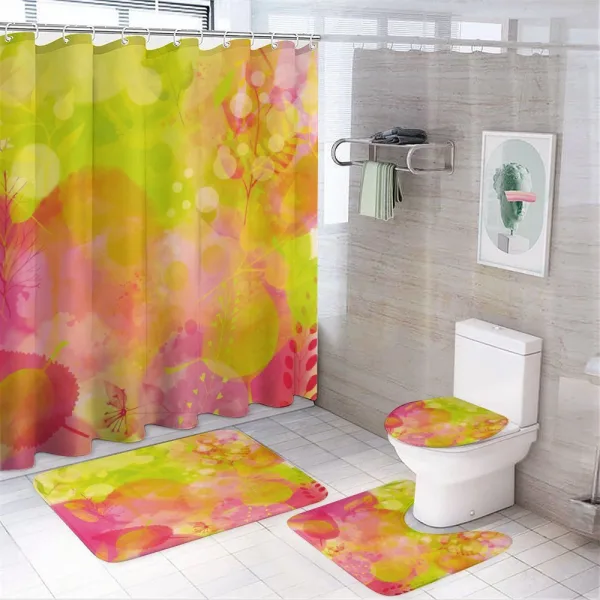 Spring Yard Watercolors on a shower curtain
