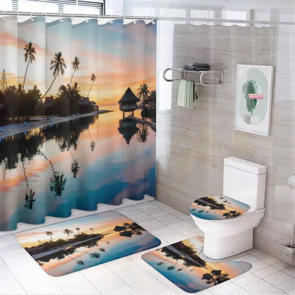 Sunset Moorea Island on a shower curtain
