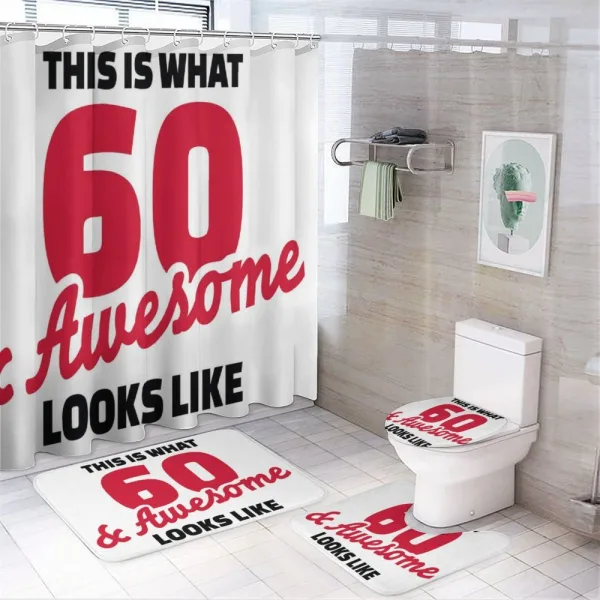 Words 60 on a shower curtain