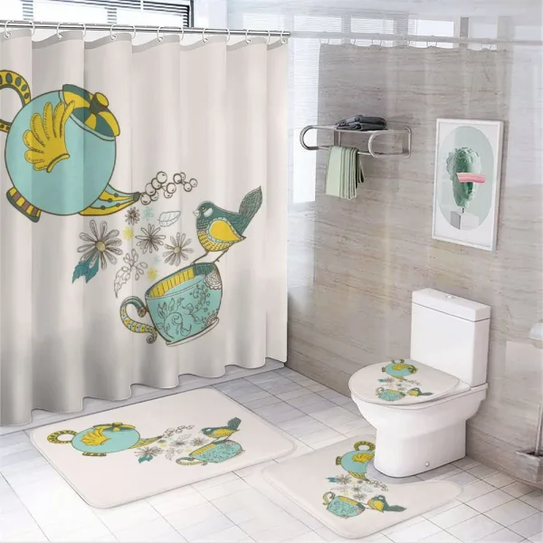 Bird Flowers Winged Pot Art on a shower curtain