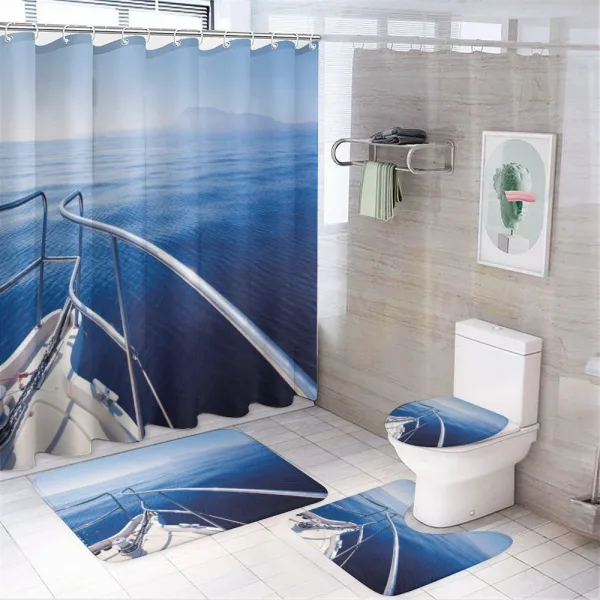 Boat Yacht Ocean Scenery on a shower curtain