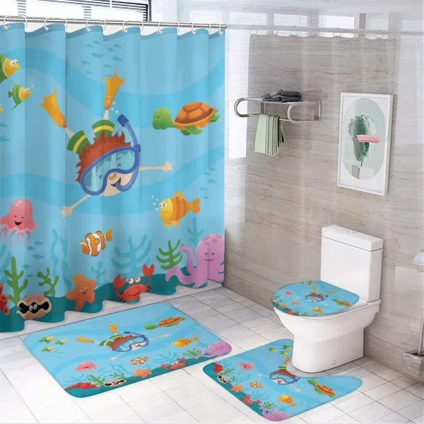 Cartoon Boy Diving to Sea on a shower curtain